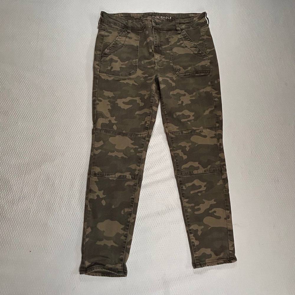 American Eagle Hi-Rise Jegging Womens 12 Short Green Camo Super‎ Stretch Utility